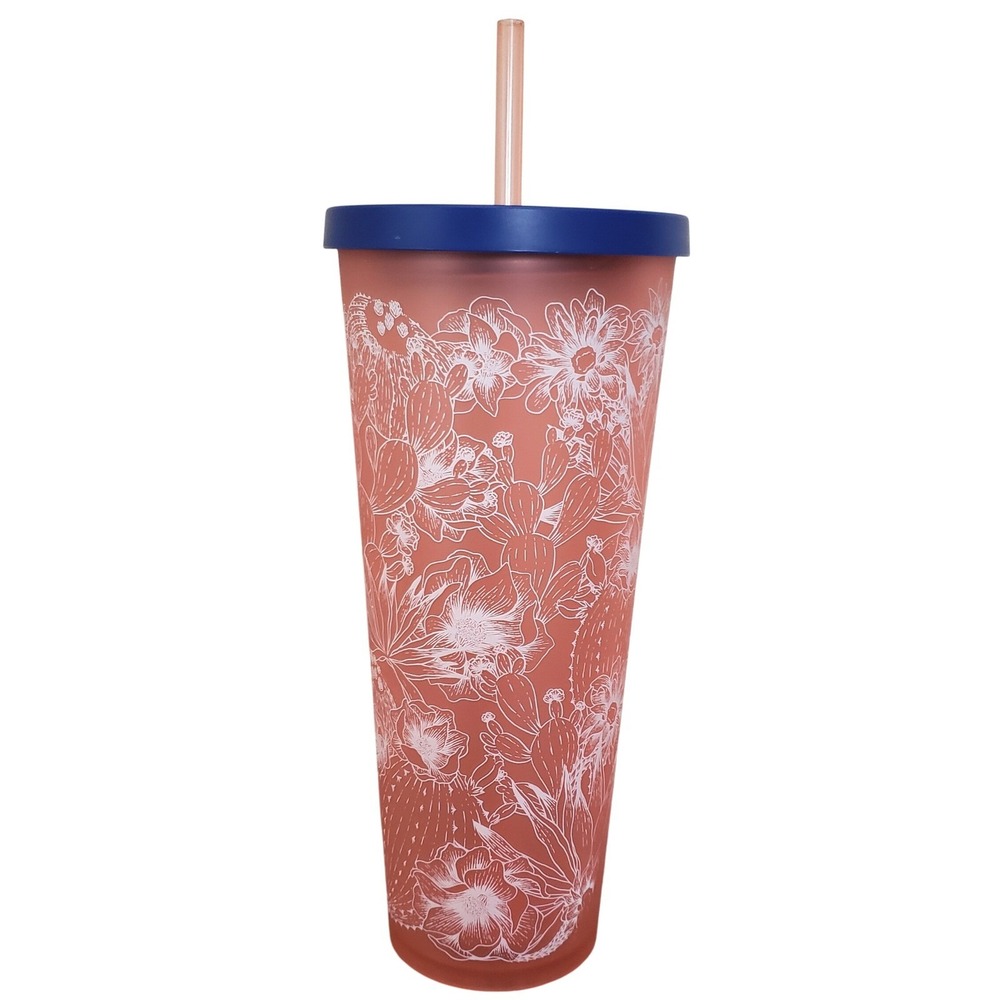 2019 Starbucks 24oz Venti Coral Soft Touch Cup Tumbler Floral Cactus Design